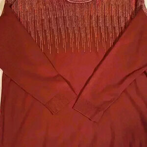 Alfani Women's sweater sz 2X red gold metalic long sleeves  knit casual …